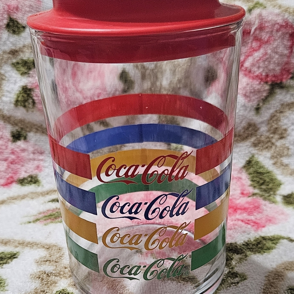 1980's Coca-Cola Clear Canister with Red  Lid